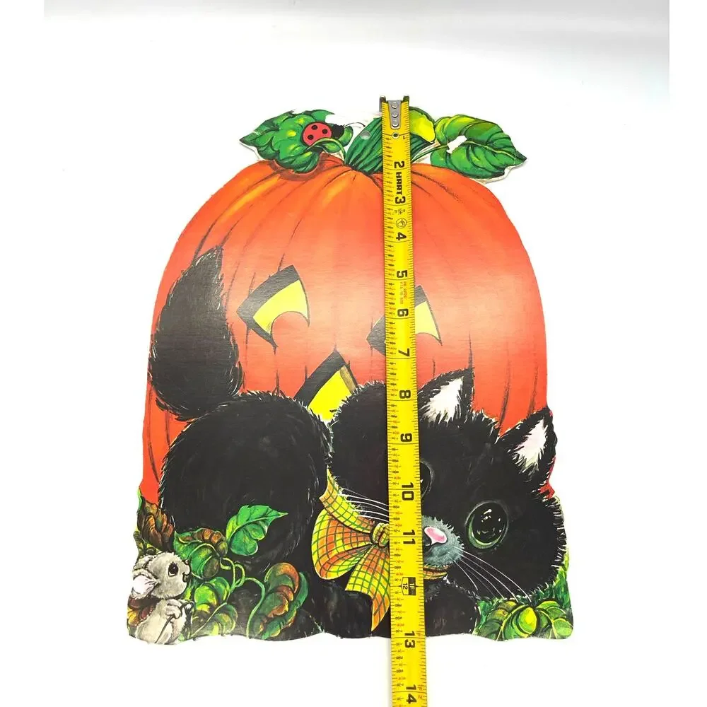 Vintage USA Halloween Die Cut Pumpkin Cat & Mouse Decoration Double Sided 13